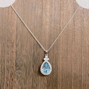 Givenchy Silver Necklace with Blue Teardrop Pendant